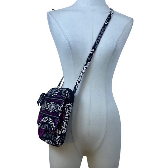 Vera Bradley Women’s Black & Pink Quilted Floral Patterned Crossbody Bag Sz S - Picture 7 of 13